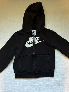 Nike Black Kids Full-Zip Hoodie with White Logo